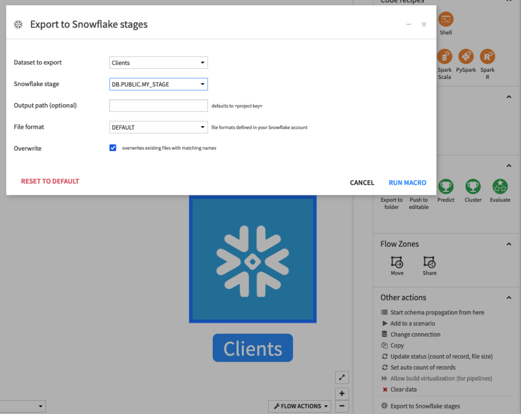 Plugin Snowflake Stages Export Dataiku