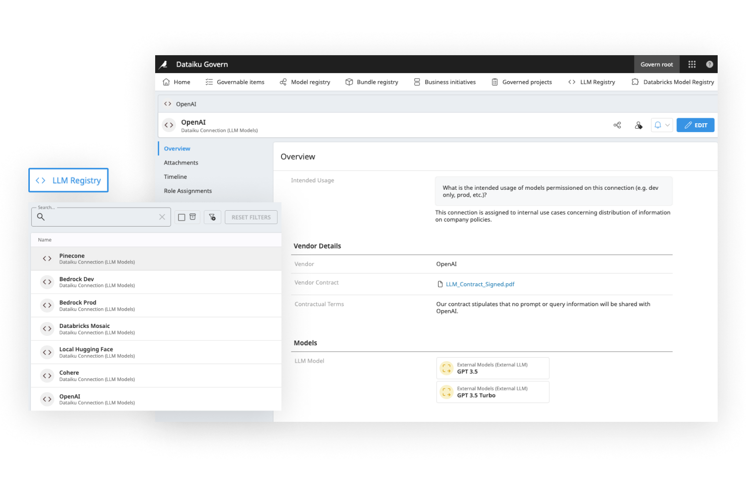 screenshot showing how organizations can keep model documentation up to date with Dataiku LLM Registry