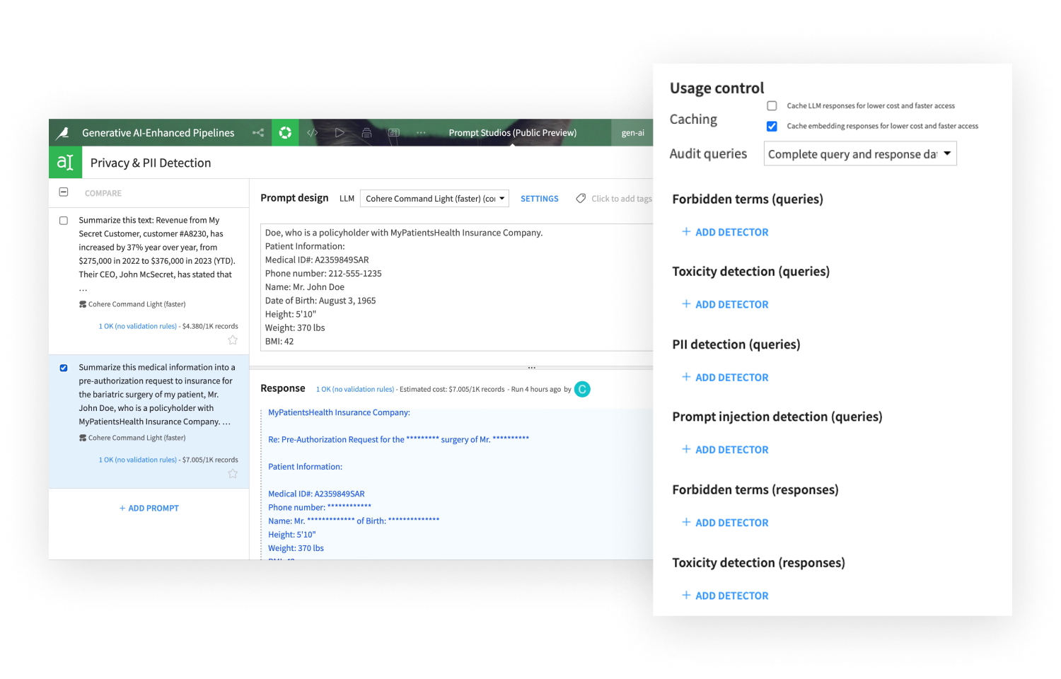 screenshot from Dataiku product LLM Guard Services Safe Guard showing options for guardrails on GenAI applications