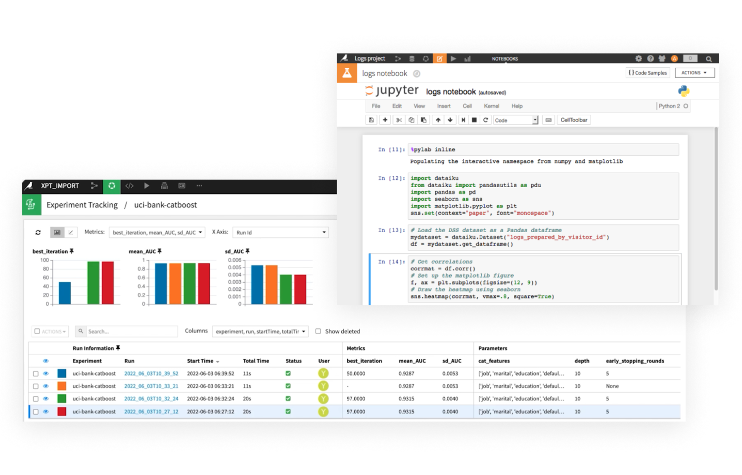 screens showing full code-based machine learning capabilities in Dataiku