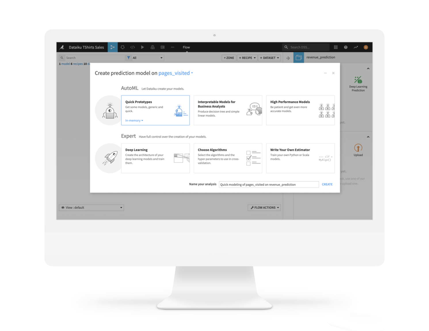 screenshot of Dataiku AutoML and visual machine learning interface