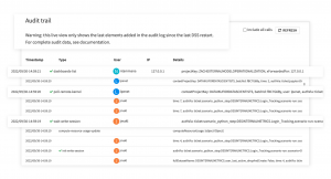 audit trail screen in dataiku dss